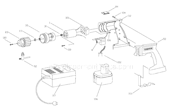 Page A Diagram and Parts List for 854 Type 1 Porter Cable Cordless Drill